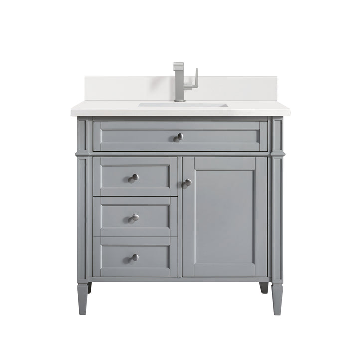 Brittany 36" Single Vanity, Urban Gray w/ Single Hole 3 CM White Zeus Silestone Top & Backsplash