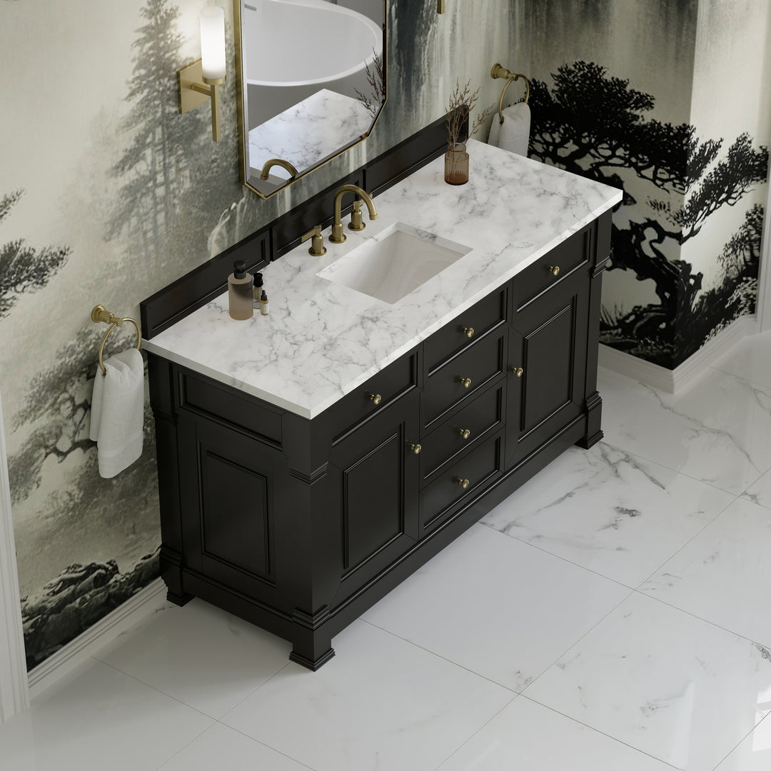 Brookfield 60" Single Vanity, Black Onyx w/3 CM Carrara White Marble Top
