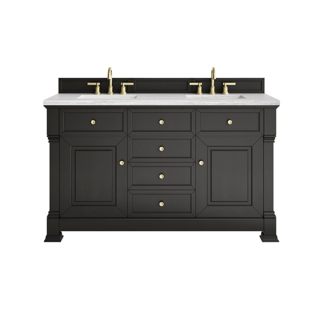 Brookfield 60" Double Vanity, Black Onyx w/ 3 CM Arctic Fall Solid Surface Top