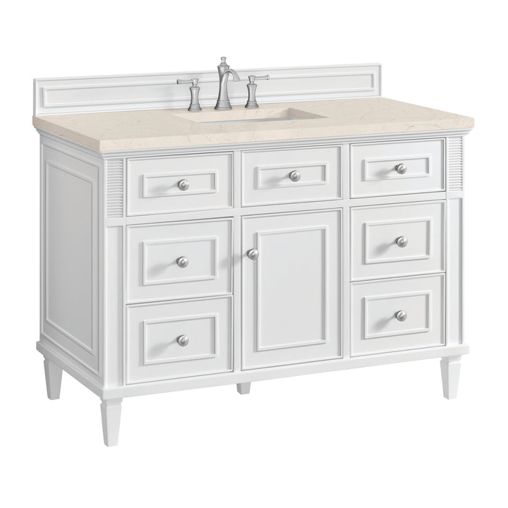 Lorelai 48" Single Vanity, Bright White w/ 3 CM Eternal Marfil Silestone Top