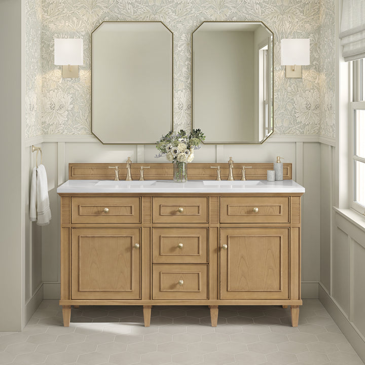 Lorelai 60" Double Vanity, Light Natural Oak w/ 3 CM White Zeus Silestone Top