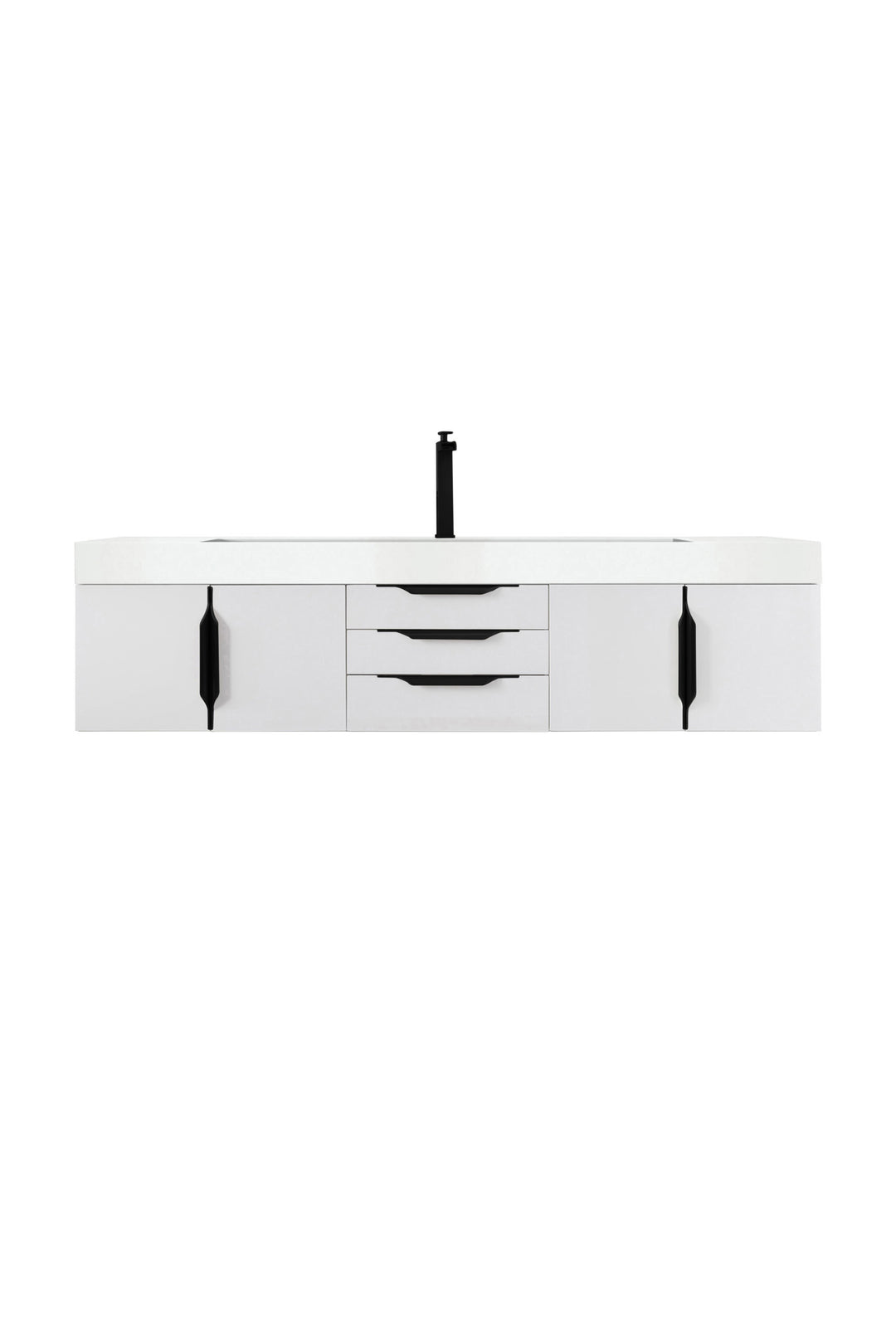 Columbia 72" Single Wall Mount Vanity, Glossy White, Matte Black w/ Glossy White Composite Stone Top