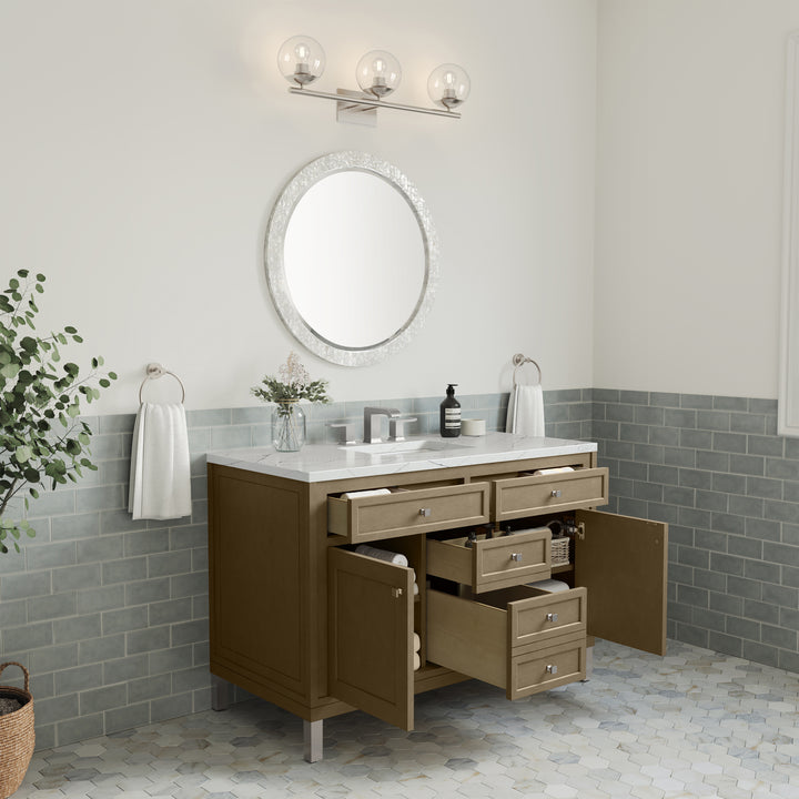 Chicago 48" Single Vanity, Walnut Whisper, w/ 3 CM Ethereal Noctis Silestone® Top