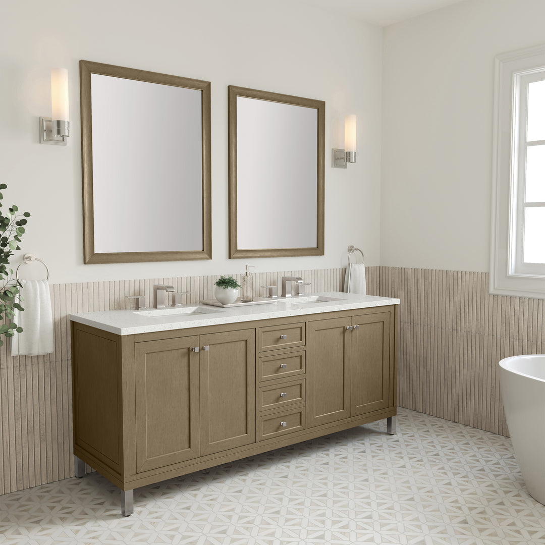 Chicago 72" Double Vanity, Walnut Whisper, w/ 3 CM Lime Delight Silestone® Top