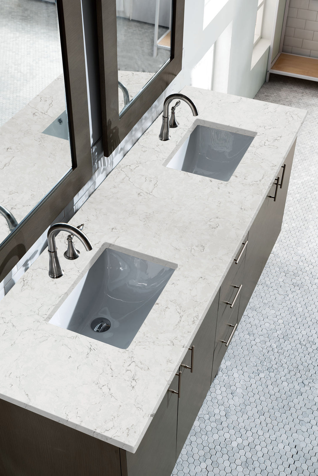 Metropolitan 72" Double Vanity, Silver Oak w/ 3 CM Eternal Jasmine Pearl Silestone Top