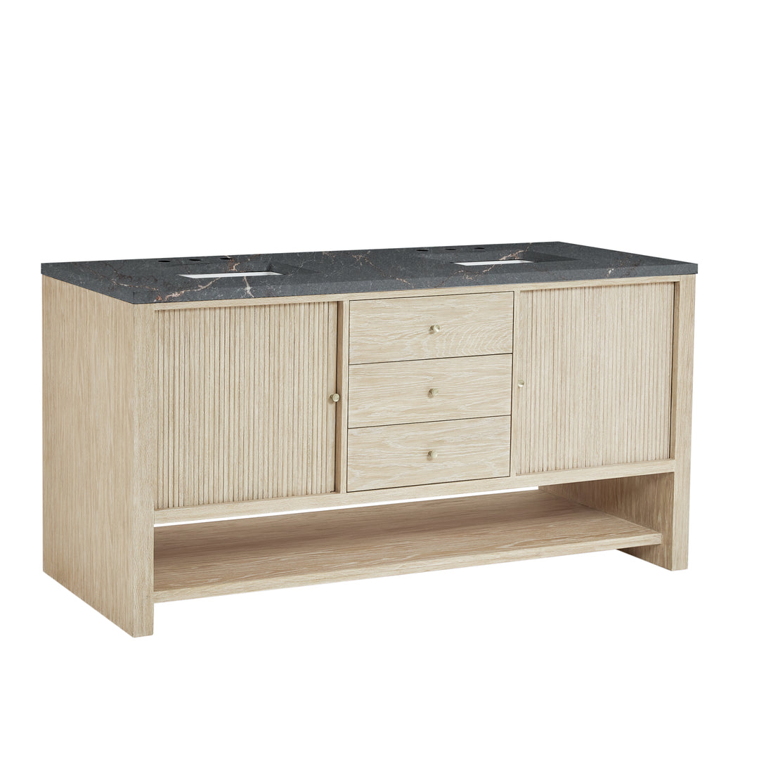 Marigot 72" Double Vanity, Sunwashed Oak w/ 3 CM Parisien Bleu Silestone Top