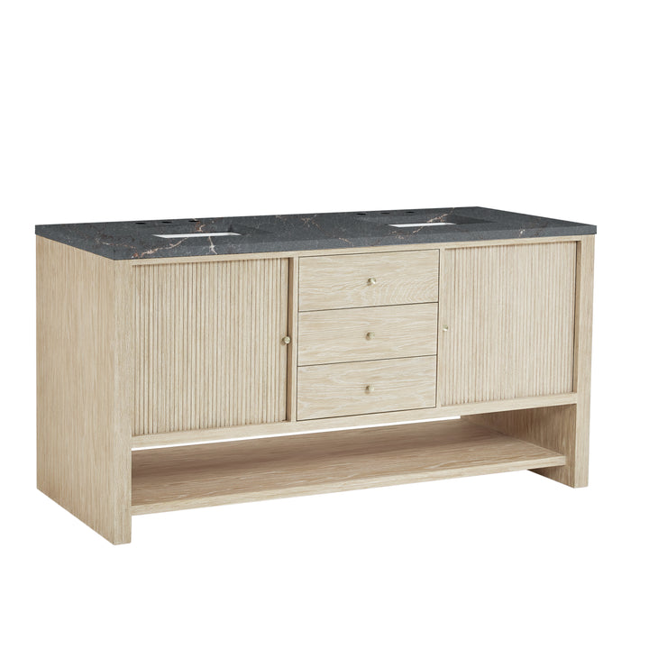 Marigot 72" Double Vanity, Sunwashed Oak w/ 3 CM Parisien Bleu Silestone Top