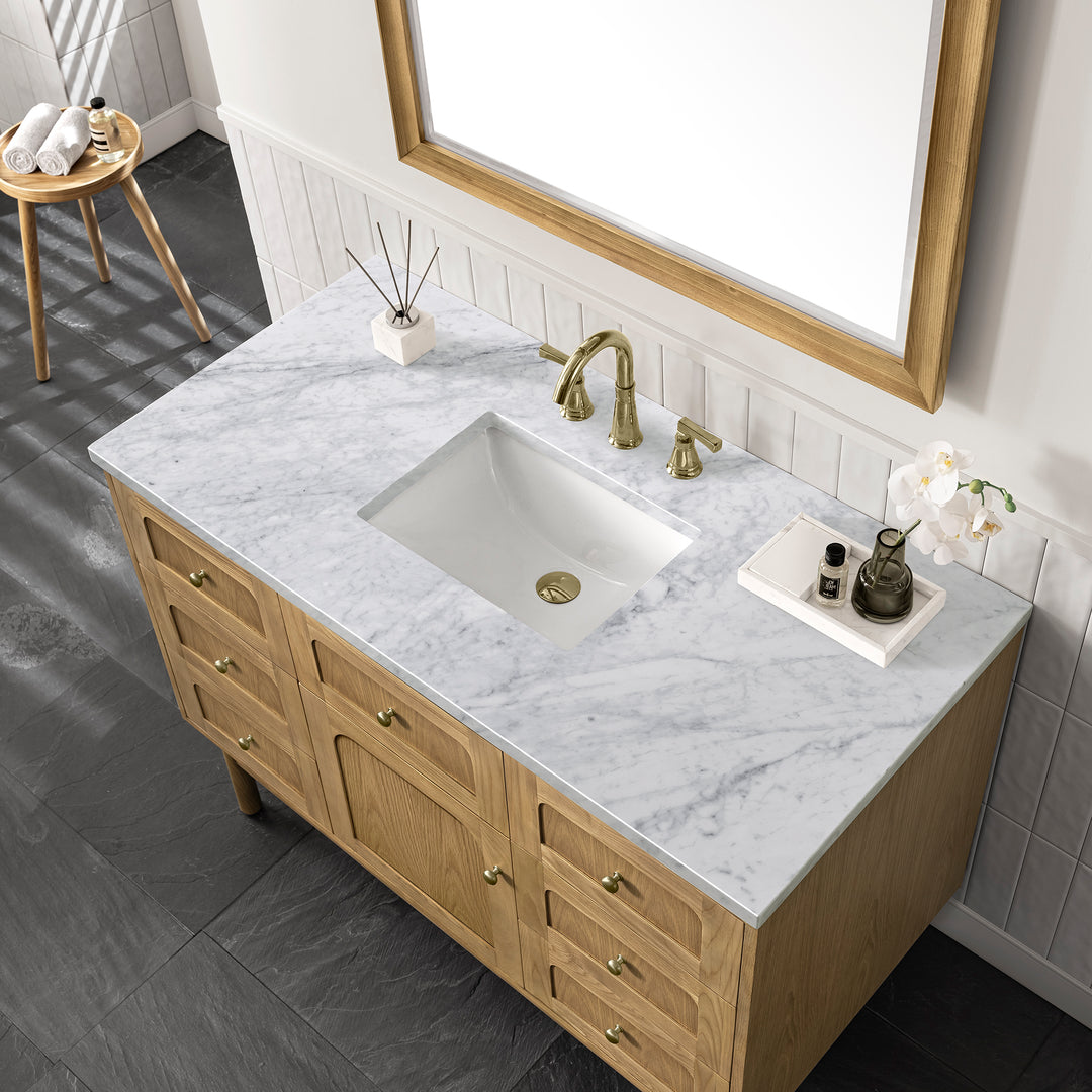 Laurent 48" Single Vanity, Light Natural Oak w/ 3 CM Carrara Marble Top