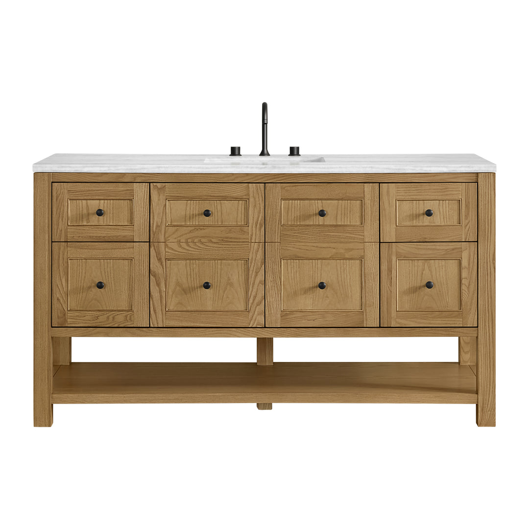 Breckenridge 60" Single Vanity, Light Natural Oak, w/ 3 CM Arctic Fall Solid Surface Top