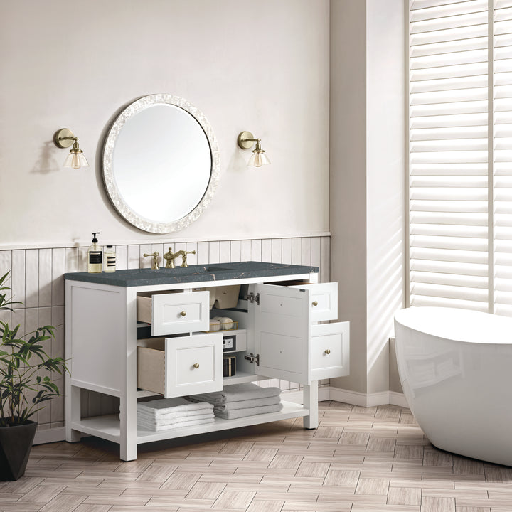 Breckenridge 48" Single Vanity, Bright White w/ 3 CM Parisien Bleu Top w/FreePower Wireless Charger
