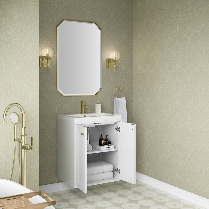 Chianti 24" Single Vanity, Glossy White, Champagne Brass, w/ White Glossy Composite Stone Top