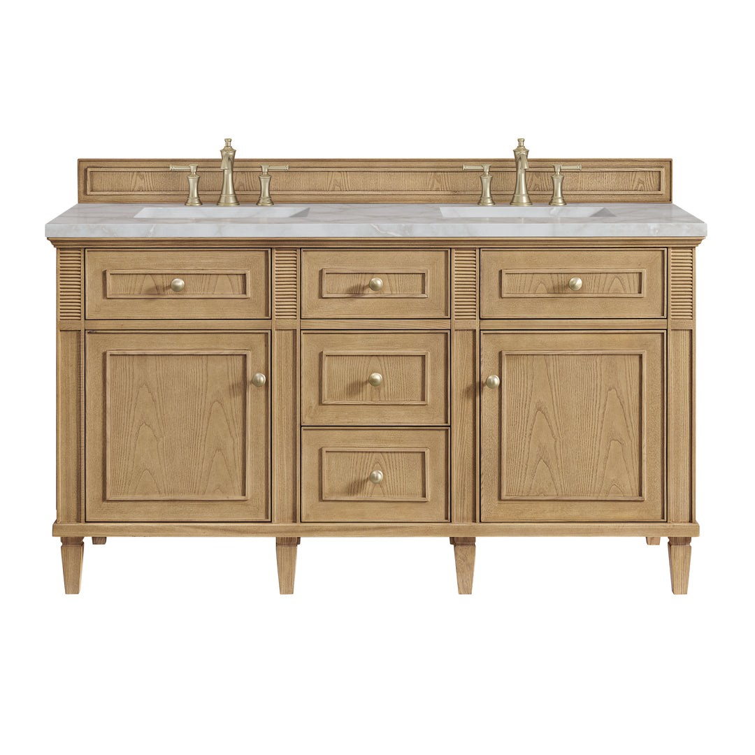 Lorelai 60" Double Vanity, Light Natural Oak w/ 3 CM Victorian Silver Silestone Top