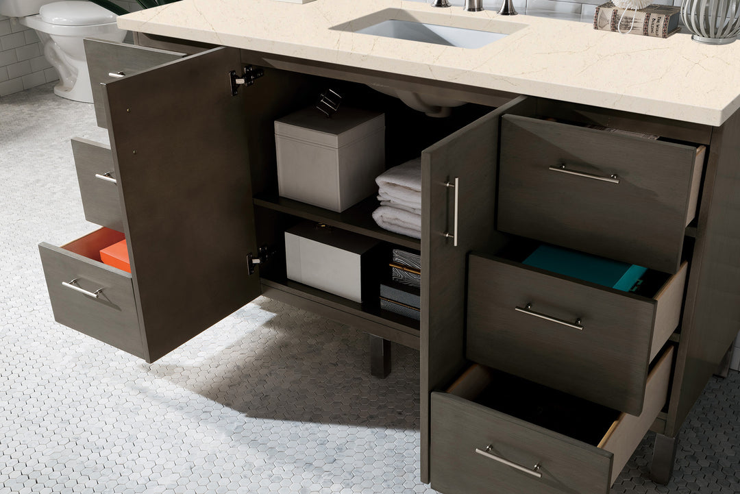 Metropolitan 60" Single Vanity, Silver Oak w/ 3 CM Eternal Marfil Silestone Top