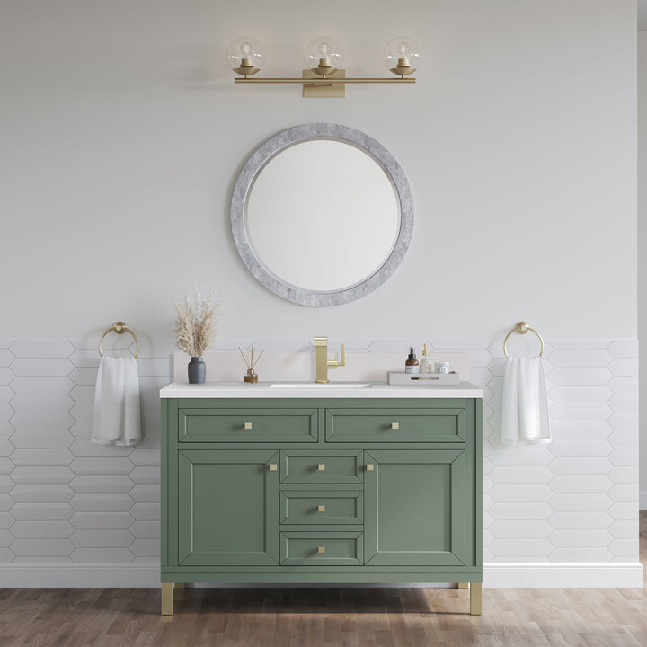 Chicago 48" Single Vanity, Smokey Celadon, w/ Single Hole 3CM White Zeus Silestone® Top & Backsplash