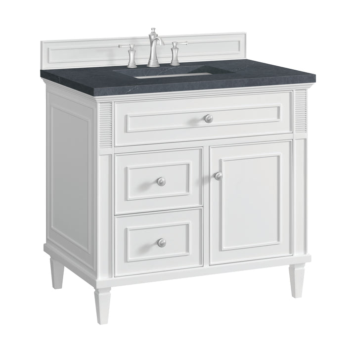 Lorelai 36" Single Vanity, Bright White w/ 3 CM Charcoal Soapstone Silestone Top