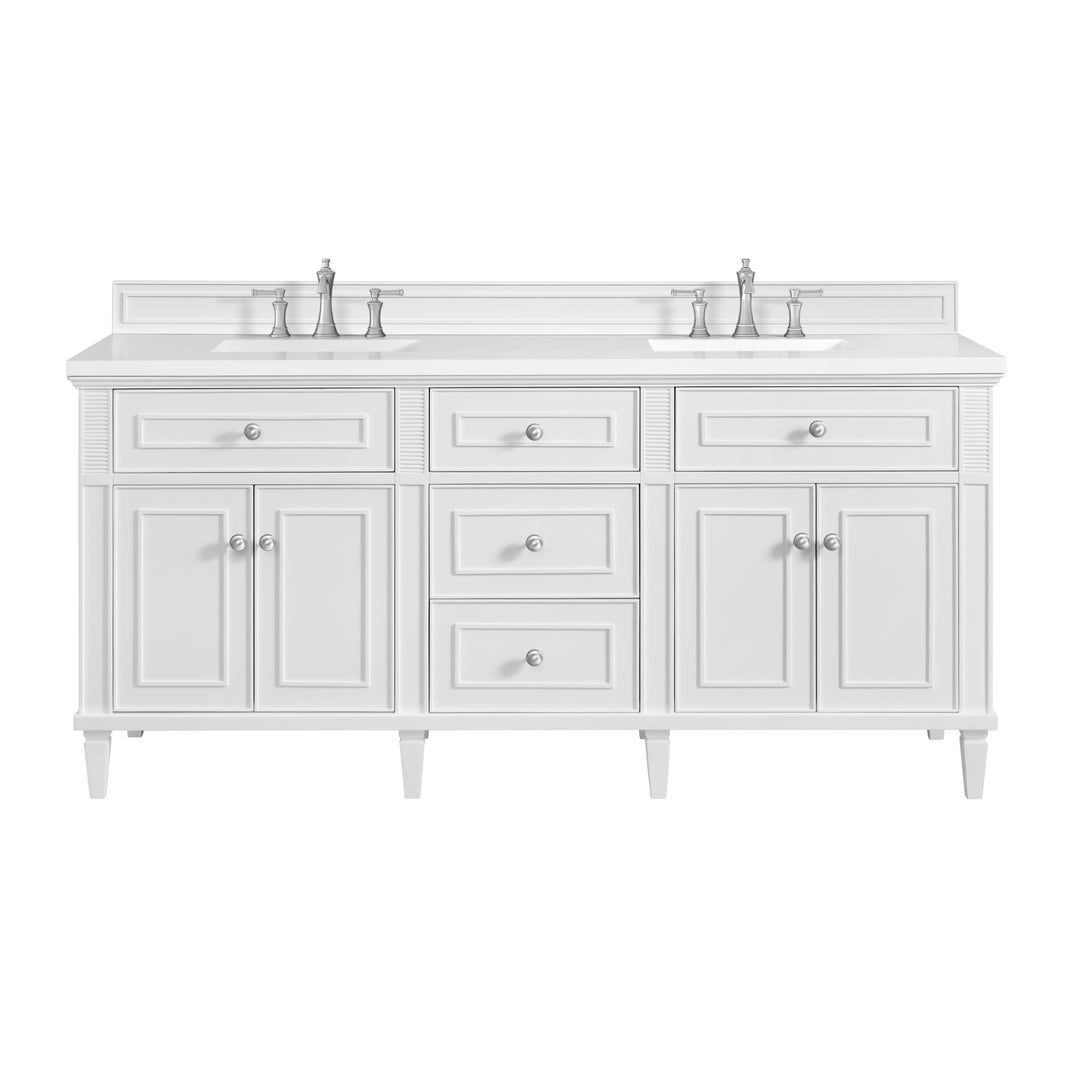 Lorelai 72" Double Vanity, Bright White w/ 3 CM White Zeus Silestone Top