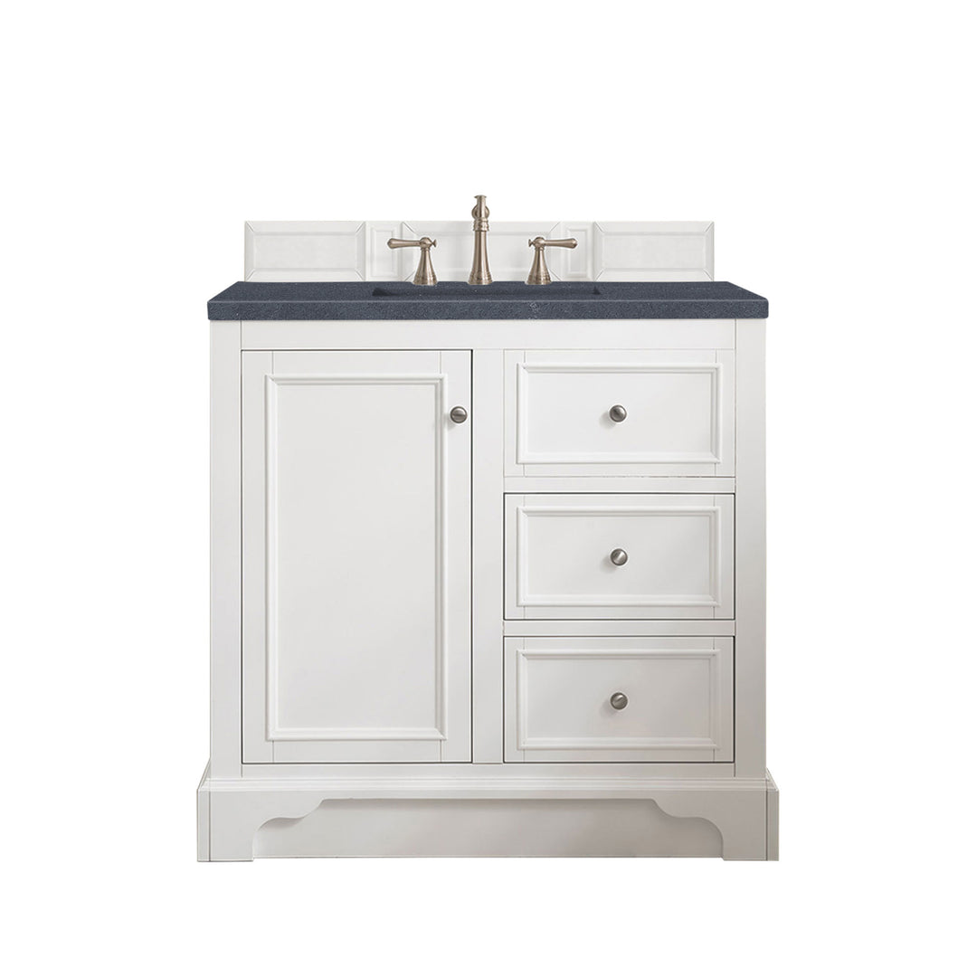 De Soto 36" Single Vanity, Bright White w/ 3 CM Charcoal Soapstone Silestone Top