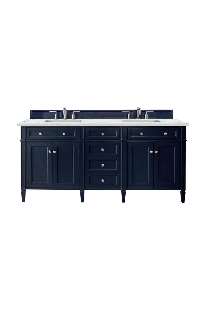 Brittany 72" Double Vanity, Victory Blue w/ 3 CM Ethereal Noctis Silestone Top w/FreePower Wireless Charger