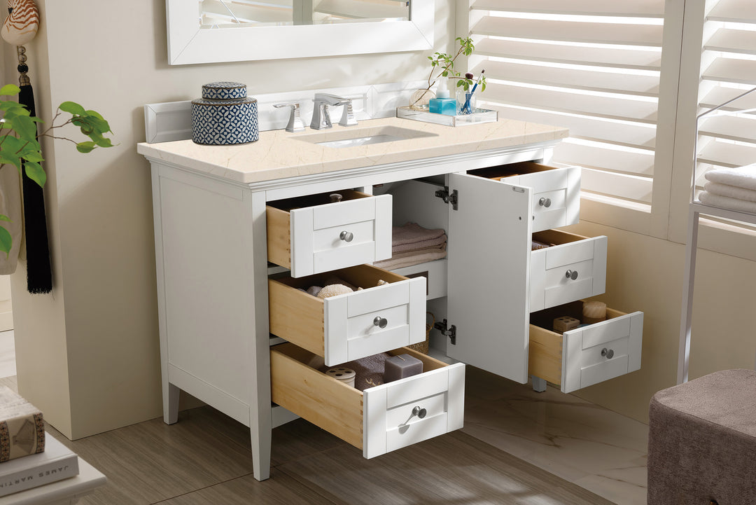 Palisades 48" Single Vanity, Bright White w/ 3 CM Eternal Marfil Silestone Top