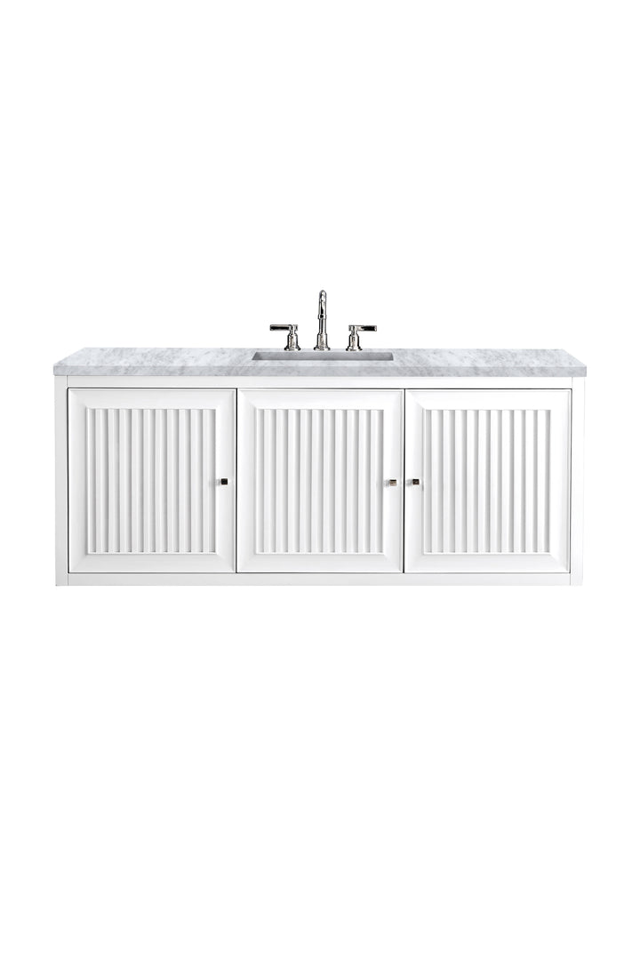 Athens 60" Single Vanity, Glossy White w/ 3 CM Carrara White Top