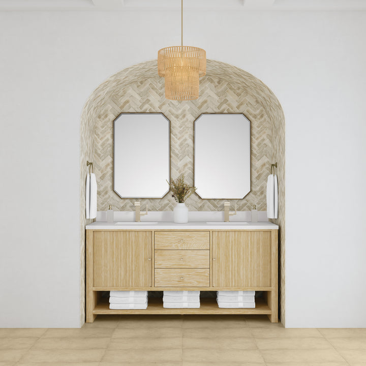 Marigot 72" Double Vanity, Sunwashed Oak w/ Hole 3 CM White Zeus Silestone Top & Backsplash