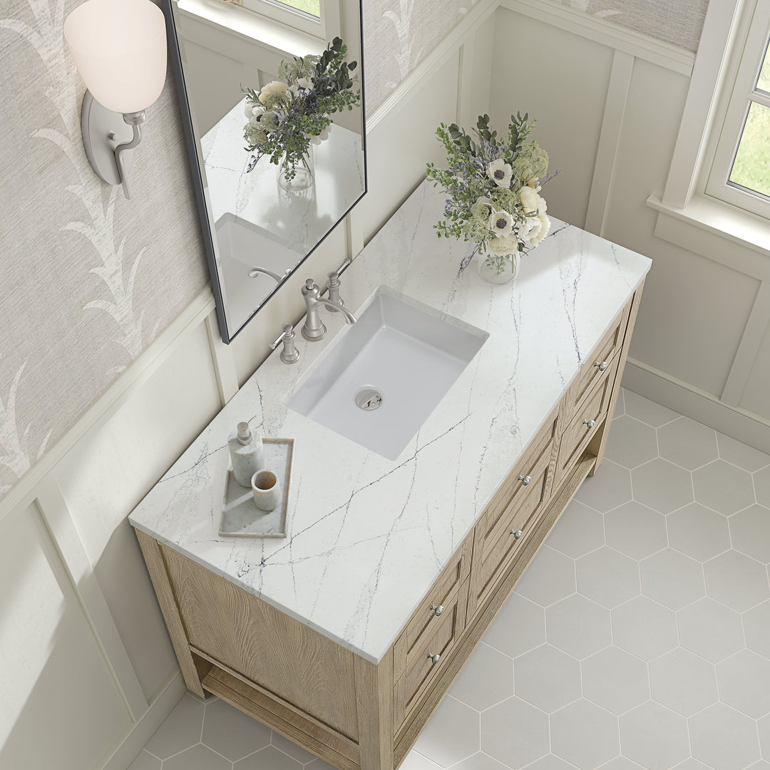 Breckenridge 48" Single Vanity, Whitewashed Oak w/ 3 CM Ethereal Noctis Silestone Top
