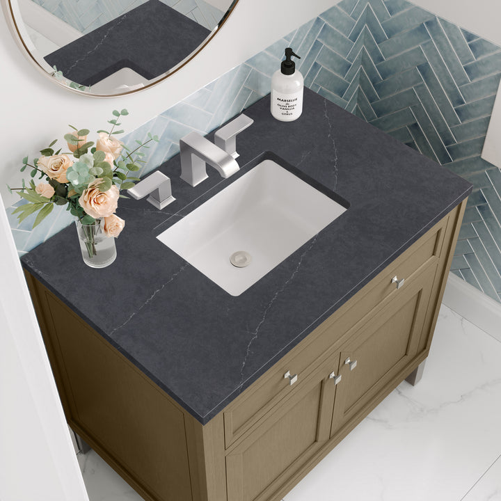 Chicago 36" Single Vanity, Walnut Whisper, w/ 3 CM Charcoal Soapstone Silestone® Top