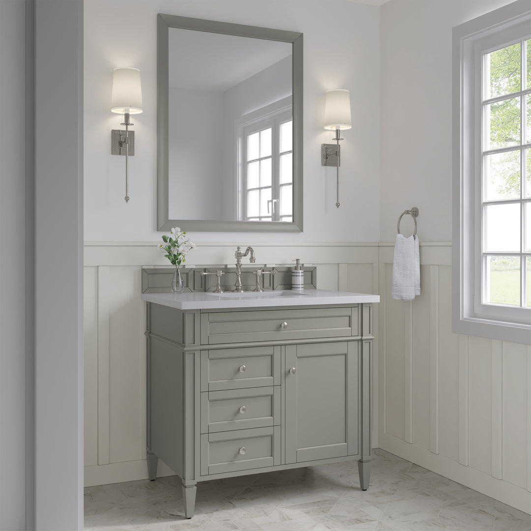 Brittany 36" Single Vanity, Urban Gray w/ 3 CM White Zeus Silestone Top