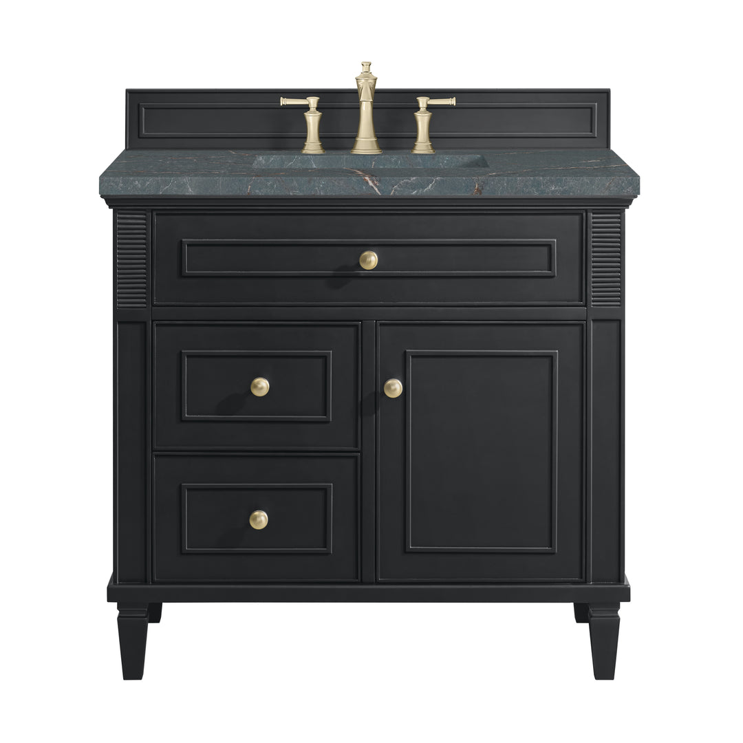 Lorelai 36" Single Vanity, Black Onyx w/ 3 CM Parisien Bleu Silestone Top
