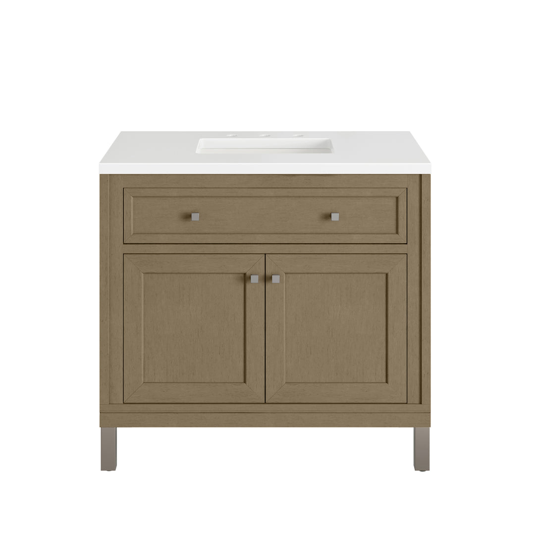 Chicago 36" Single Vanity, Walnut Whisper, w/ 3 CM White Zeus Silestone® Top