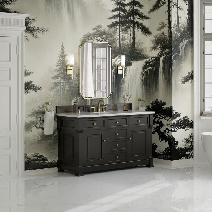 Brookfield 60" Single Vanity, Black Onyx, w/ 3 CM White Zeus Silestone® Top