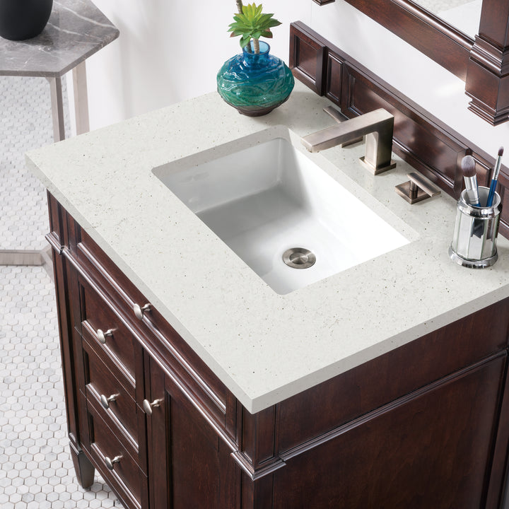 Brittany 30" Single Vanity, Burnished Mahogany, w/ 3 CM Lime Delight Silestone Top