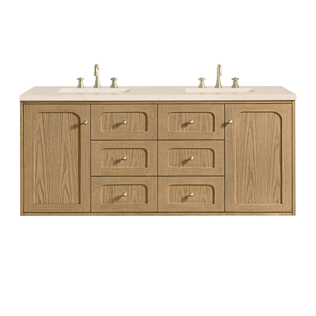 Laurent 60" Double Vanity, Light Natural Oak, w/ 3 CM Eternal Marfil Quartz Top