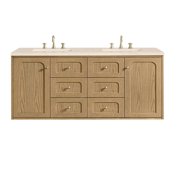 Laurent 60" Double Vanity, Light Natural Oak, w/ 3 CM Eternal Marfil Quartz Top