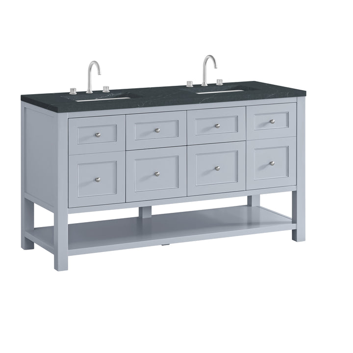 Breckenridge 60" Double Vanity, Serenity Blue, w/ 3 CM Charcoal Soapstone Quartz Top