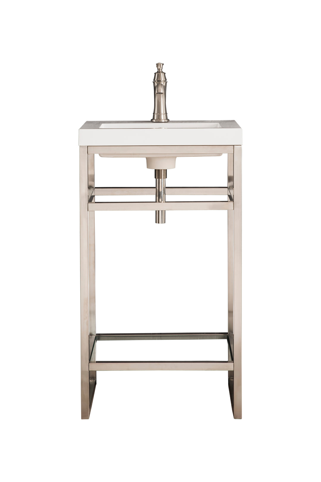 Boston 20" Single Console Vanity, Brushed Nickel w/ White Glossy Composite Stone Top