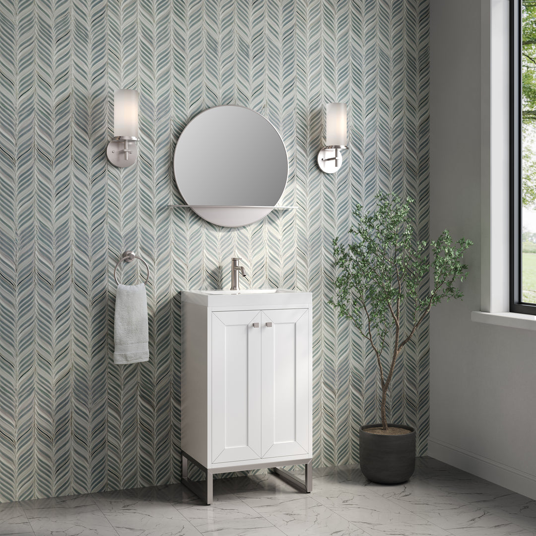 Chianti 20" Single Vanity, Glossy White, Brushed Nickel, w/ White Glossy Composite Stone Top