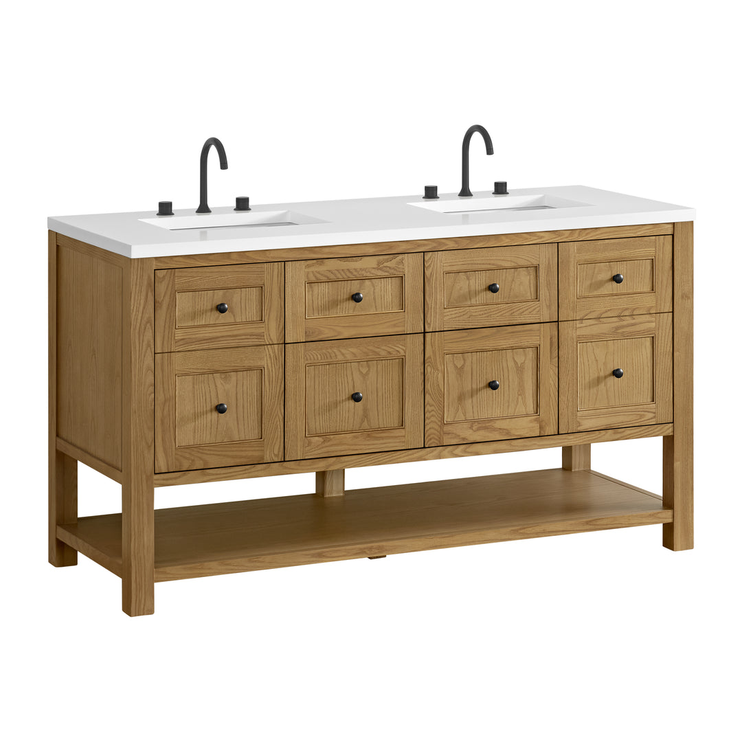 Breckenridge 60" Double Vanity, Light Natural Oak, w/ 3 CM White Zeus Quartz Top