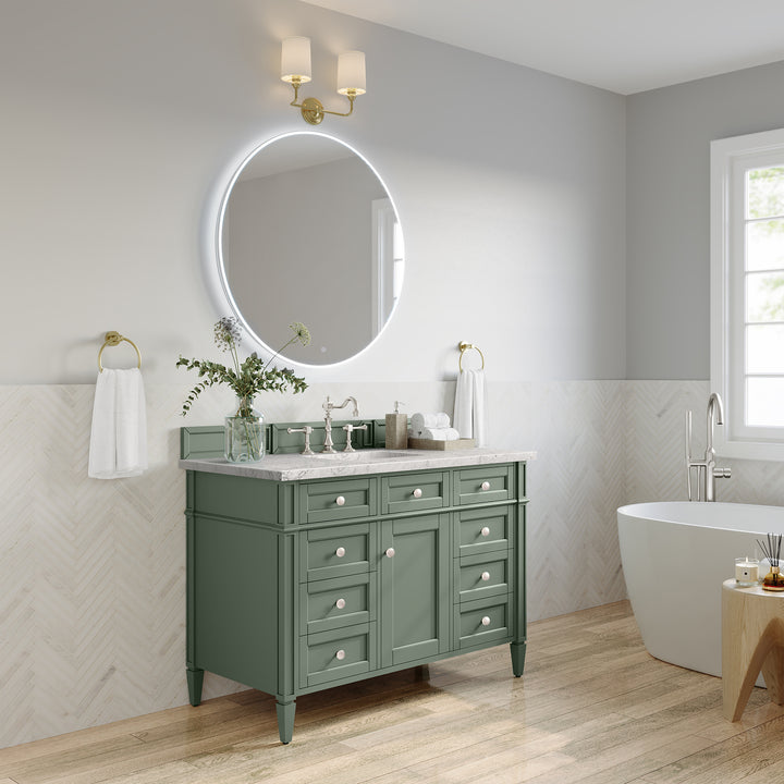 Brittany 48" Single Vanity, Smokey Celadon w/ 3 CM Eternal Jasmine Pearl Top w/FreePower Wireless Charger