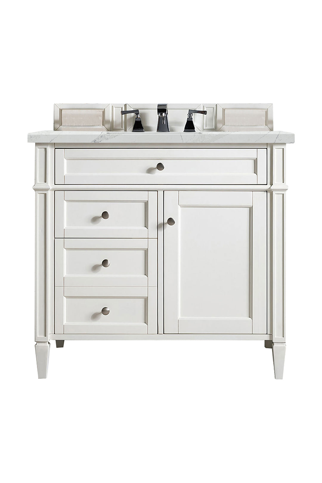 Brittany 36" Single Vanity, Bright White w/ 3 CM Ethereal Noctis Silestone Top