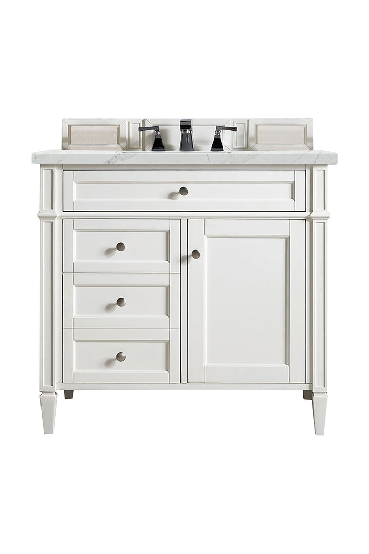 Brittany 36" Single Vanity, Bright White w/ 3 CM Ethereal Noctis Silestone Top