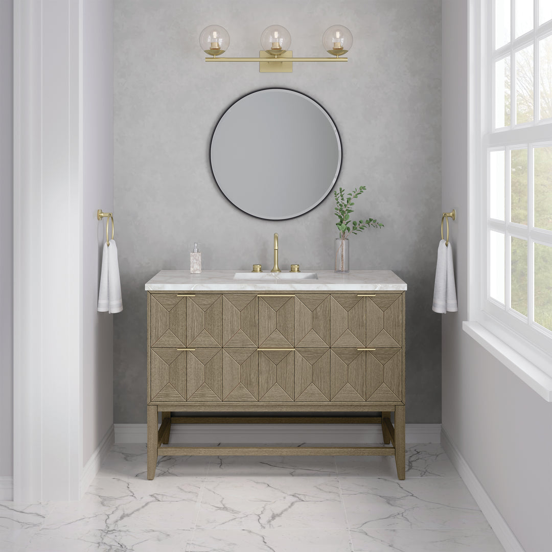 Emmeline 48" Single Vanity, Pebble Oak w/ 3 CM Victorian Silver Silestone Top
