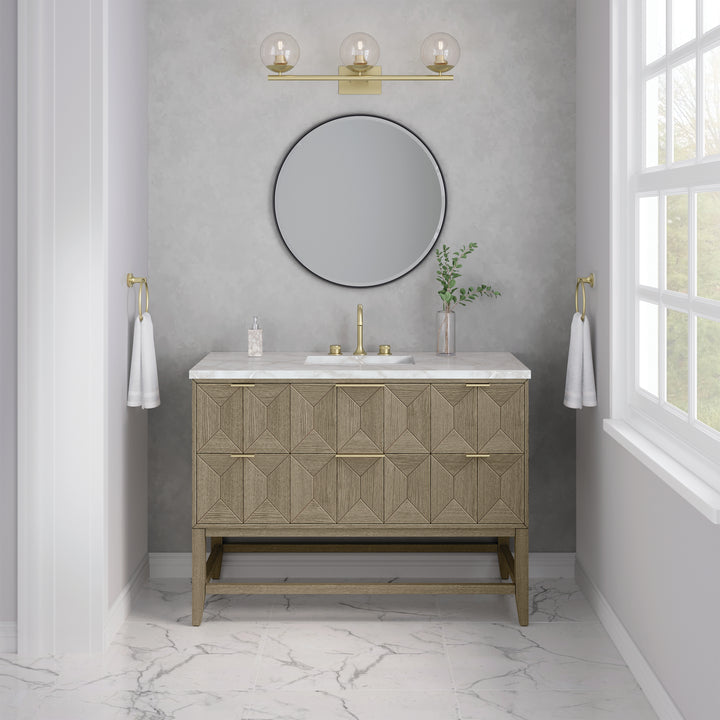 Emmeline 48" Single Vanity, Pebble Oak w/ 3 CM Victorian Silver Silestone Top