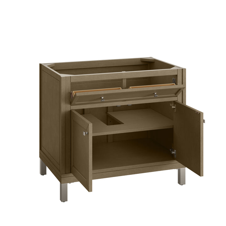 Chicago 36" Single Vanity, Walnut Whisper, w/ 3 CM Carrara Marble Top