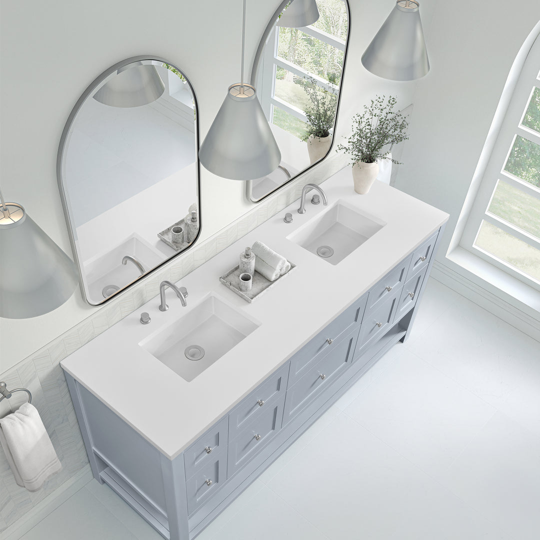 Breckenridge 72" Double Vanity, Serenity Blue, w/ 3 CM White Zeus Quartz Top