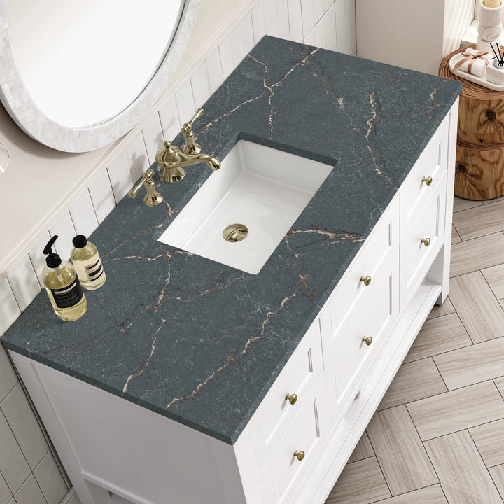 Breckenridge 48" Single Vanity, Bright White w/ 3 CM Parisien Bleu Top w/FreePower Wireless Charger