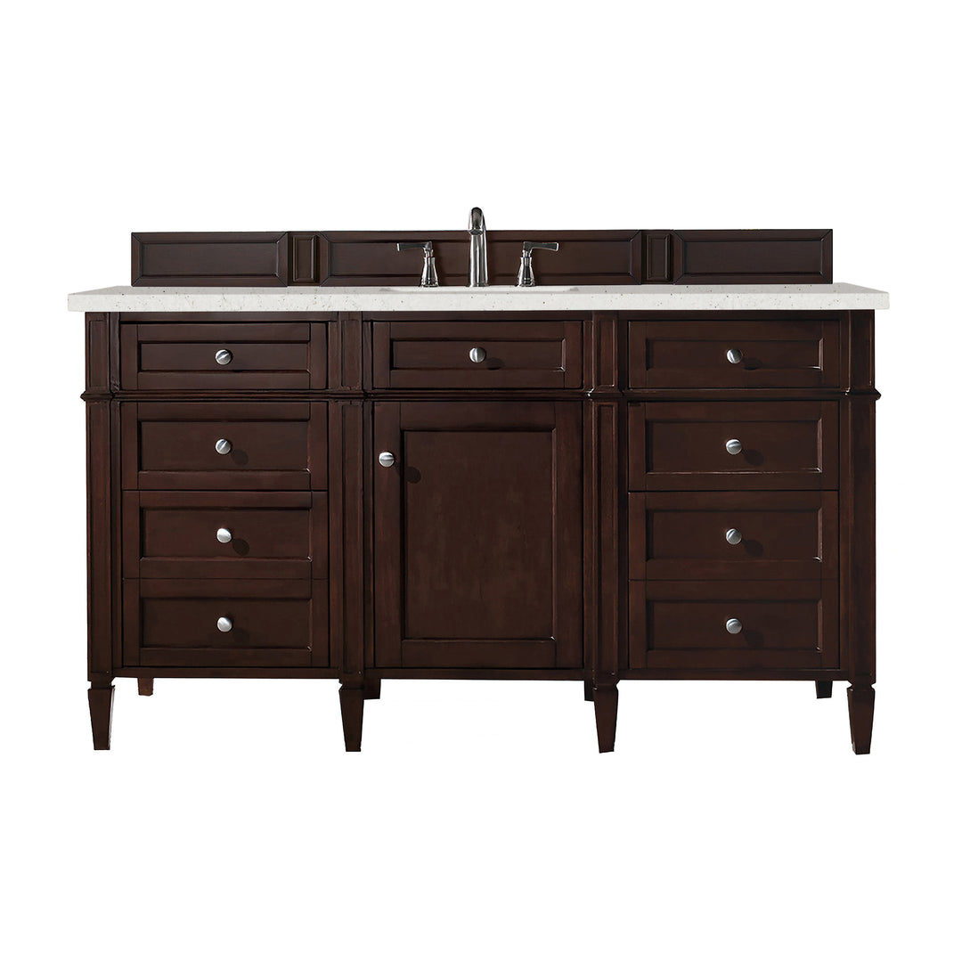 Brittany 60" Single Vanity, Burnished Mahogany w/ 3 CM Lime Delight Silestone Top