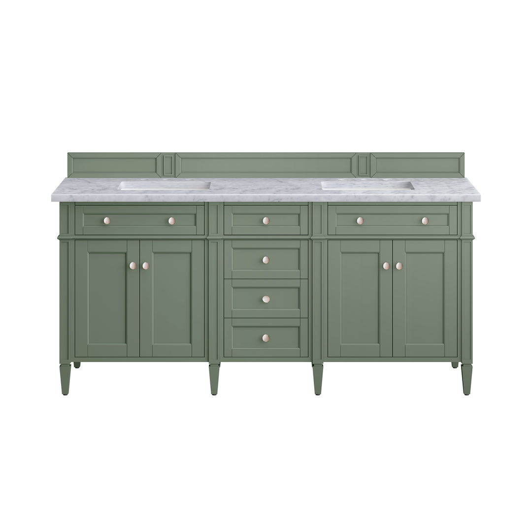 Brittany 72" Double Vanity, Smokey Celadon w/ 3 CM Carrara Marble Top