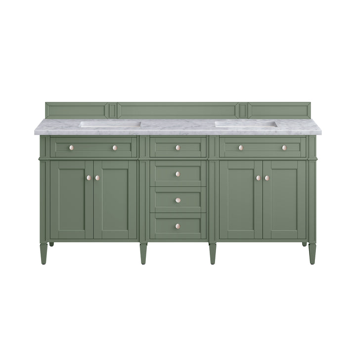 Brittany 72" Double Vanity, Smokey Celadon w/ 3 CM Carrara Marble Top