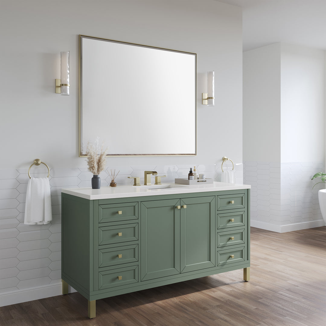 Chicago 60" Single Vanity, Smokey Celadon, w/ 3 CM White Zeus Silestone® Top